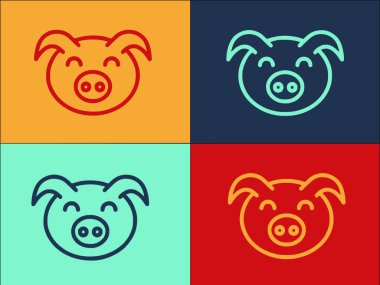 Baş Domuz Logosu Şablonu, Basit Düz Domuz Simgesi, Kafa, Hayvan