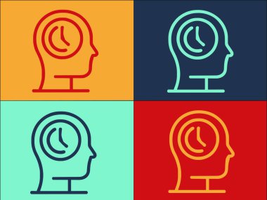 Kafa Düşün Zaman Logosu Şablonu, Kafanın Basit Düz Simgesi, Zaman, Beyin