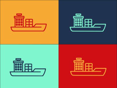 Ağır Gemi Logo Şablonu, Geminin Basit Düz Simgesi, Kargo, Ulaşım