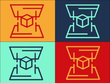 Hologram Projeksiyon Logosu Şablonu, Hologramın Basit Düz Simgesi, teknoloji, dijital