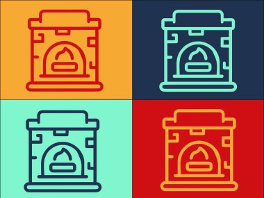 Ev Şöminesi Logo Şablonu, Şöminenin Basit Düz Simgesi, Ev, Ev