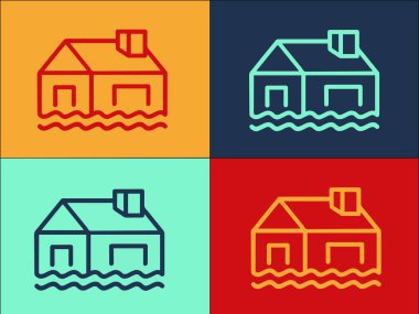 House In Flood Logo Şablonu, Sel, su, ev seli, su, ev