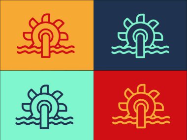 Hidrolik Güç Tekerleği Logo Şablonu, Basit Düz Enerji Simgesi, Su, Enerji, Su, Güç