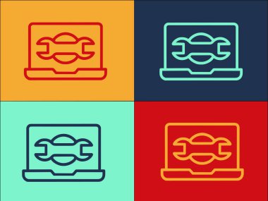 Anahtar Onarım Laptop Logo Şablonu, Bilgisayarın Basit Düz Simgesi, Laptop, teknoloji bilgisayarı, dizüstü bilgisayar, teknoloji