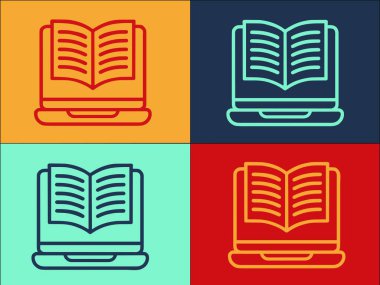 Laptop Ebook Aç Logo Şablonu, Ebook 'un Basit Düz Simgesi, Laptop, Bilgisayar