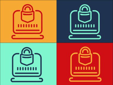 Laptop Gizlilik Logosu Şablonu, Teknolojinin Basit Düz Simgesi, Bilgisayar, Gizlilik