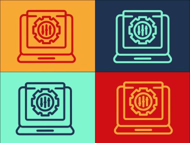 Laptop Arama Motoru Logo Şablonu, Basit Düz Arama Simgesi, Laptop, Teknoloji