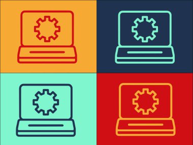 Laptop Ayarları Logo Şablonu, Laptop 'un Basit Düz Simgesi, Teknoloji, Bilgisayar