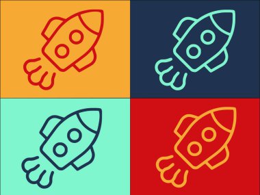 Roket Logo Şablonu, Mekiğin Basit Düz Simgesi, Fırlatma, Roket
