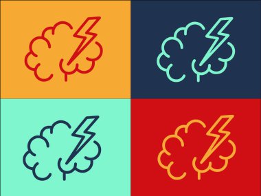 Şimşek Bulutu Logo Şablonu, Yıldırımın Basit Düz Simgesi, Fırtına, Gök gürültüsü