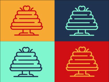 Sevimli Tepsi Keki Logo Şablonu, Basit Düz Aşk Simgesi, Yemek, Tepsi