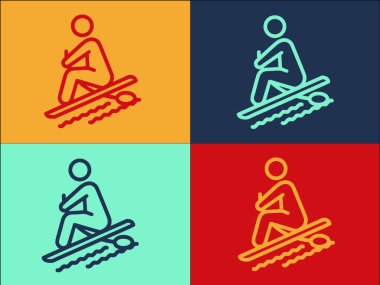 Man Sup Sörf Logo Şablonu, Sup 'un Basit Düz Simgesi, Man, Board