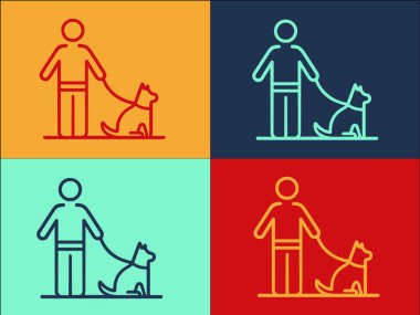 Man Walking Dog Logo Şablonu, Köpeğin Basit Düz Simgesi, Yürüyüş, Erkek