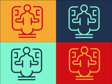 Yönetici Çevrimiçi Ders Logosu Şablonu, Bilgisayarın Basit Düz Simgesi, Konferans, Giysi