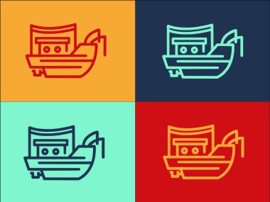 Deniz Balıkçılık Gemisi Logo Şablonu, Denizcinin Basit Düz Simgesi, Tekne, Su