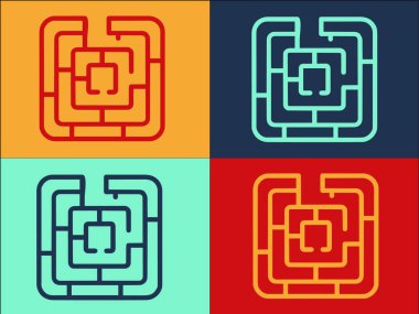 Maze Çözüm Logo Şablonu, Labirentin Basit Düz Simgesi