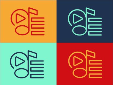 Medya Çalma Listesi Logo Şablonu, Basit Düz Ortam Simgesi, Müzik, Parça Listesi