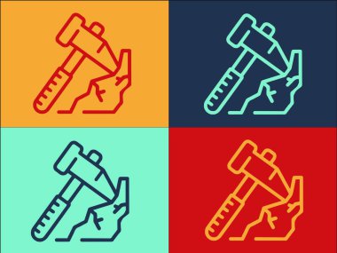 Metalürji Seçimi Baltası Çalışan Logo Şablonu, El fenerinin Basit Düz Simgesi, Endüstri, Maden