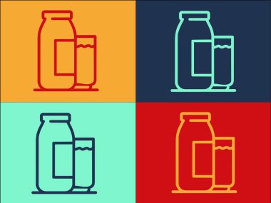 Süt Kadehi ve Şablon Şablonu, Şişenin Düz Simgesi, Süt, Bardak