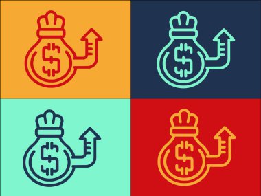 Para Çuvalı Logo Şablonunu Artır, Paranın Basit Düz Simgesi, Finans Artır