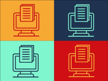 Monitör ve Belge Logosu Şablonu, Belge, İş, Bilgisayarın Basit Düz Simgesi