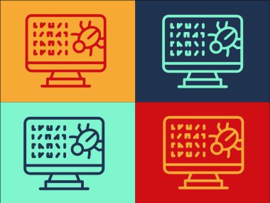 Monitör Malware Logo Şablonu, Bilgisayarın Basit Düz Simgesi, Kötü Yazılım, İzleyici
