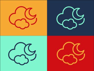 Gece Bulutları Logo Şablonu, Basit Düz Gece Simgesi, Gökyüzü, Arkaplan