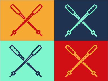 Nordic Walking Sticks Logo Şablonu, Basit Düz Spor Simgesi, İskandinav Yürüyüşü