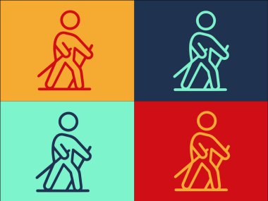 Nordic Walking Logo Şablonu, Basit Düz Spor Simgesi, Yaşam Tarzı, Nordic