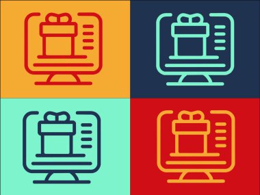 Çevrimiçi bilgisayar hediye çeki logo şablonu, basit düz fatura simgesi, kupon, hediye çeki