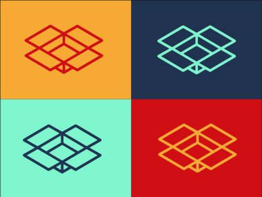 Kutu Logo Şablonu Aç, Kutunun Basit Düz Simgesi, Açık, İzole