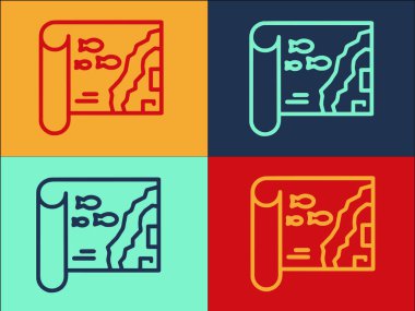 Kağıt Balık Haritası Logo Şablonu, Vektörün Basit Düz Simgesi, Balık, Harita