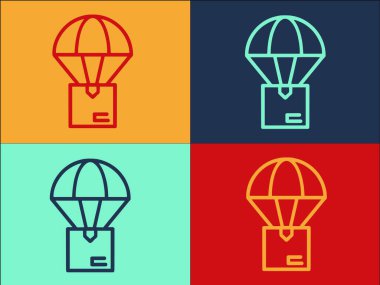 Paraşüt Kutusu Teslimat Şablonu, Basit Düz Teslimat Simgesi, Paket, Kutu