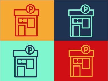 Otopark denetim noktası renkli simge seti 