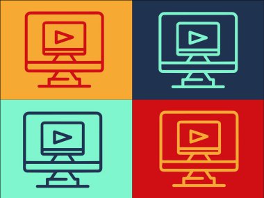 Pc Video Uzaktan Erişim Logo Şablonu, Bilgisayarın Basit Düz Simgesi, Erişim, Pc