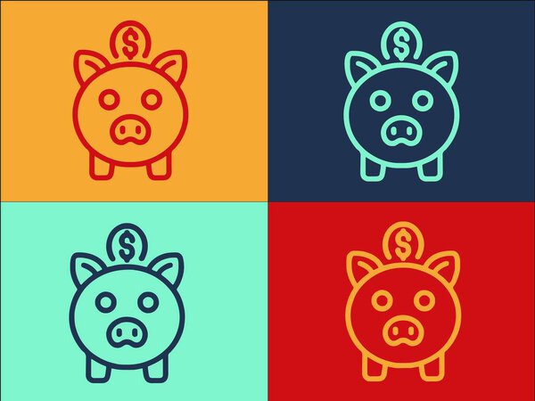 Money Piggy Bank Logo Template, Simple Flat Icon Of Money, Banking, Cash
