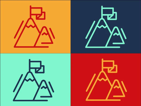 Plantilla Logotipo Bandera Montaña Icono Plano Simple Éxito Logro Montaña — Archivo Imágenes Vectoriales