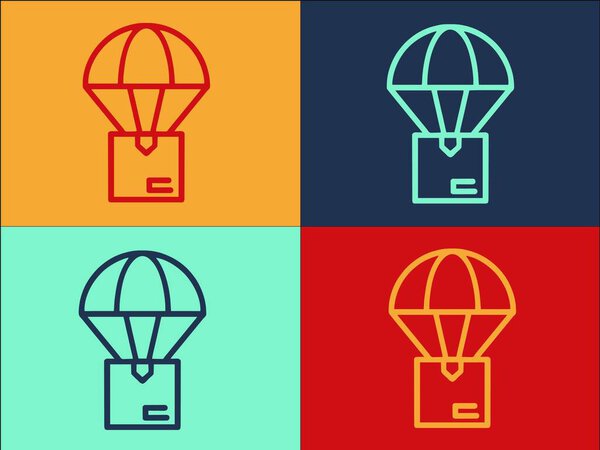 Доставка парашютного ящика, шаблон, простой плоский значок доставки, упаковка, коробка