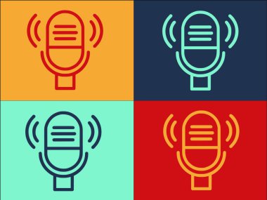 Podcast Misafir Logo Şablonu, Podcast Basit Düz Simgesi, Stüdyo, Mikrofon