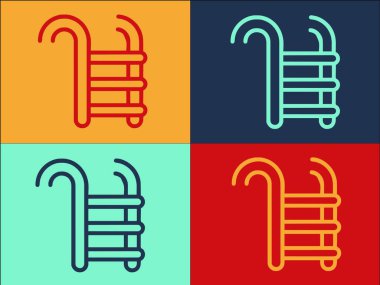 Havuz Merdiveni Logo Şablonu, Basit Düz Merdiven Simgesi, Havuz, Yaz