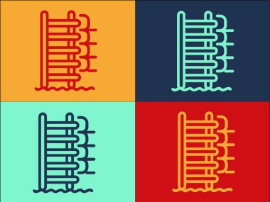 Havuz Merdivenleri Logo Şablonu, Basit Düz Havuz Simgesi, Su, Yüzme