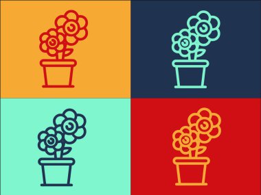 Saksı Çiçeği Logo Şablonu, Bitkinin, Doğanın, Çiçeğin Basit Düz Simgesi