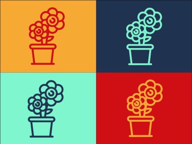 Saksı Çiçeği Logo Şablonu, Bitkinin, Doğanın, Çiçeğin Basit Düz Simgesi