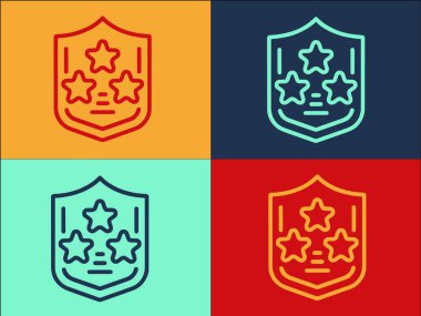Product Star Shield Logo Şablonu, Basit Düz Vektör Simgesi, Etiket, Kalkan