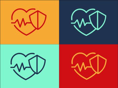 Korunan Kalp Hızı Şablonu, Basit Düz Sağlık Simgesi, Tıp, Tıp