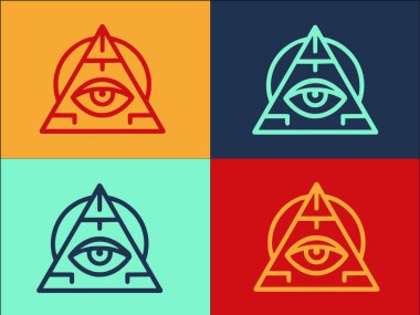 Piramit Göz Tılsımı Logo Şablonu, Amulet 'in Basit Düz Simgesi, Sihir, Piramit