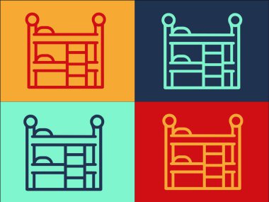 Sessiz Mekanlar Bunk Yatak Logosu Şablonu, Yatak, Saatlerin Basit Düz Simgesi, Komşu