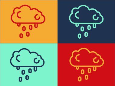 Yağmurlu Bulut Logo Şablonu, Gökyüzünün Basit Düz Simgesi, Doğa, Yağmur