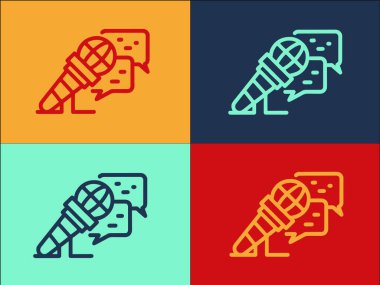 Muhabir Mikrofon Akımı Logo Şablonu, Basit Canlı Düz Simge, Mikrofon, Medya