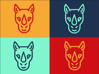 Gergedan Hayvan Logosu Şablonu, Basit Düz Hayvan Simgesi, Vahşi Yaşam, Gergedan